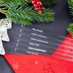 CUISINEADDICT Paille Réutilisable en Verre Joyeux Noël 20cm droite x6 HALM* Accessoires Bar
