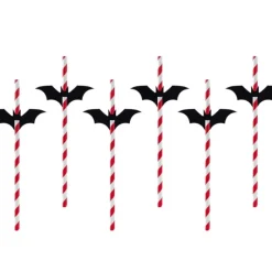 PARTYDECO Pailles en Papier Halloween Chauve-Souris PartyDéco (x6)* Accessoires Bar
