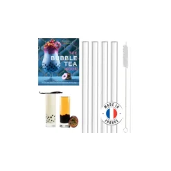 ALLA FRANCE Pailles en Verre RéutilisablesBubble Tea (x4)* Accessoires Bar