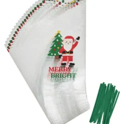 WILTON Sachet Bonbon Père Noël 11 x 23,5 cm avec Attaches Sachet (x20)* Emballage Alimentaire