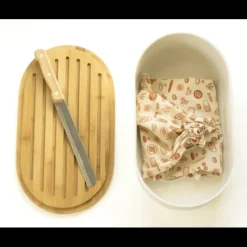 PEBBLY Set Boîte à Pain Métal et Bambou 4 Pièces* Sac En Tissu|Conservation