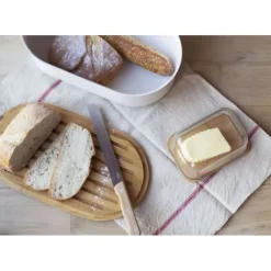 PEBBLY Set Boîte à Pain Métal et Bambou 4 Pièces* Sac En Tissu|Conservation