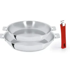 CRISTEL Set de 2 Poêles Inox avec Poignée Framboise Mutine Amovible* Batterie De Cuisine|Poêles